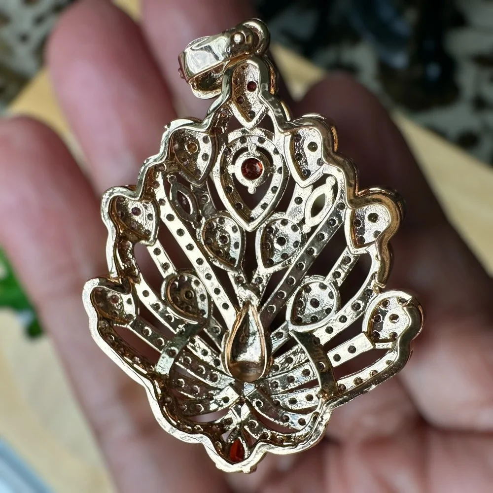 VTG Peacock Pendant Necklace 15 Inch Multi Lab Created Gems Sterling Italy Chain